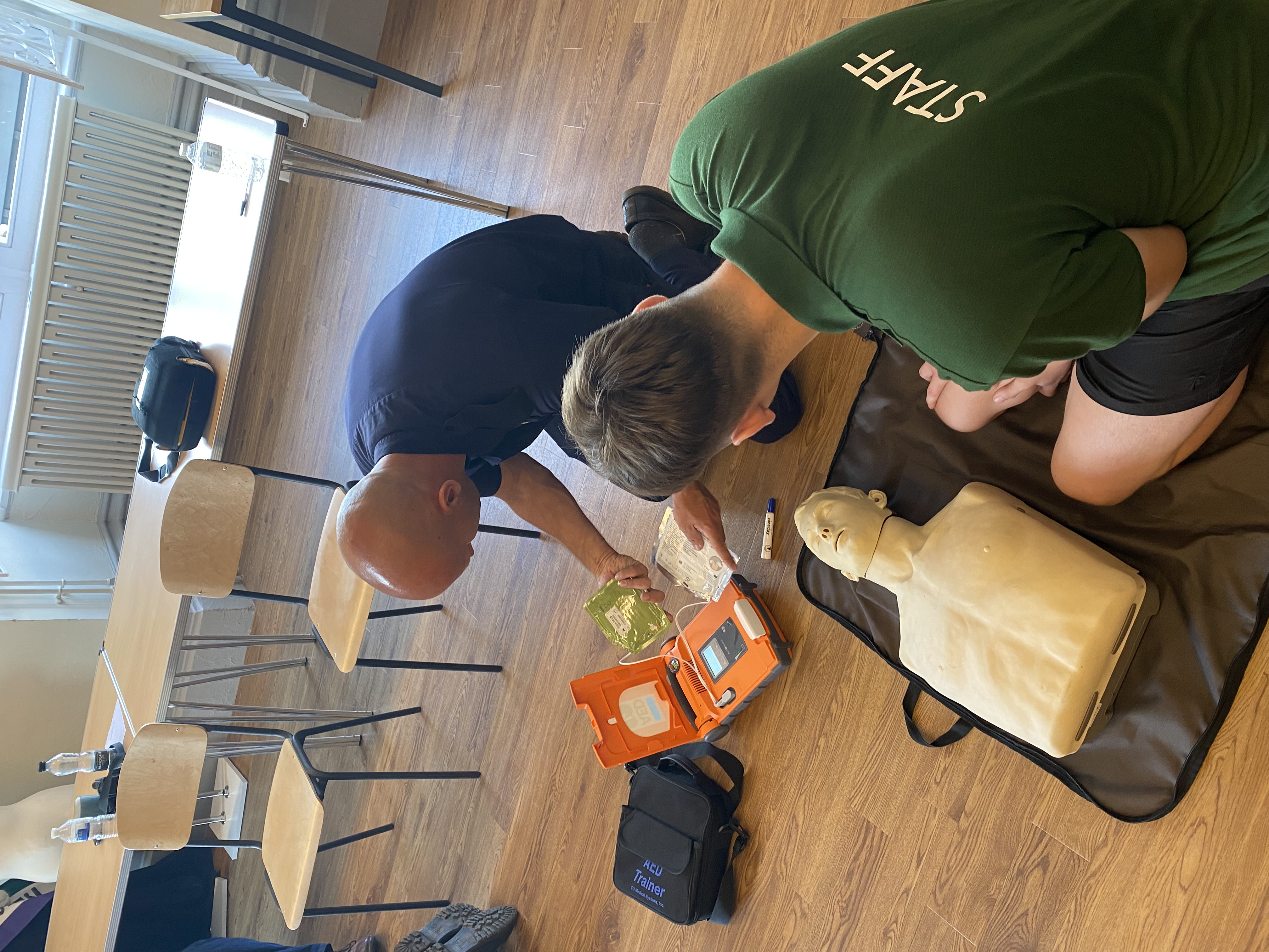 Staff training with a defibrillator
