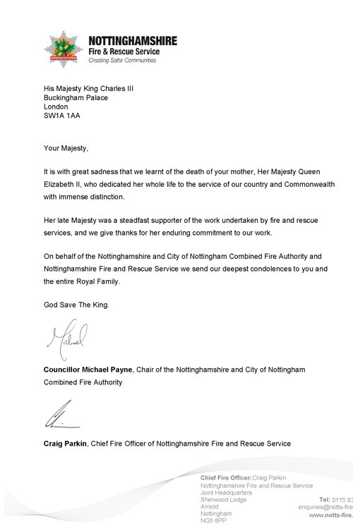 Photo of the letter sent from the Chair and Chief Fire Officer.