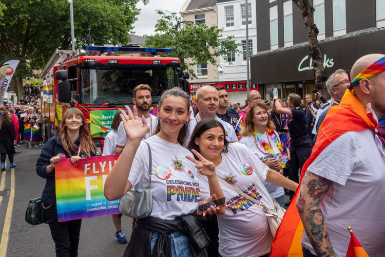 Nottinghamshire Fire and Rescue Service staff taking part in Nottingham pride parade